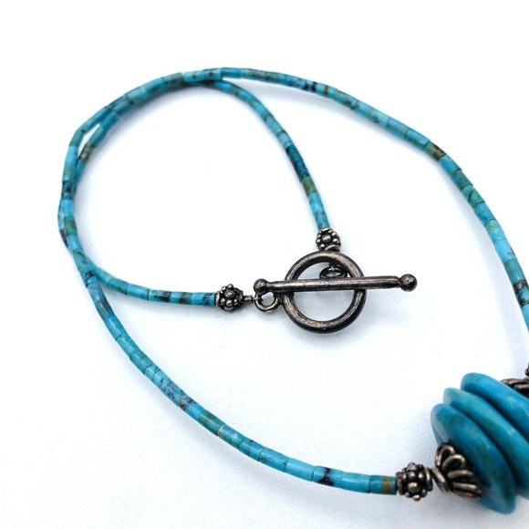 Vintage Heishi Necklace Turquoise Heishi and Nugget Beaded Necklace 16 in - Picture 6 of 10